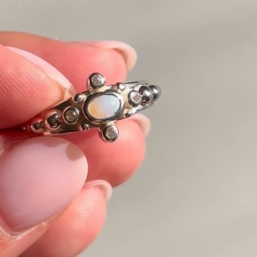 Zaleska opal and white topaz sterling silver statement ring in size 8